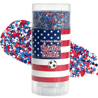 4th of July Glitter Stick | Red, White & Blue Body & Hair Sparkle for Independence Day Party, Festival & Fun Holiday Look