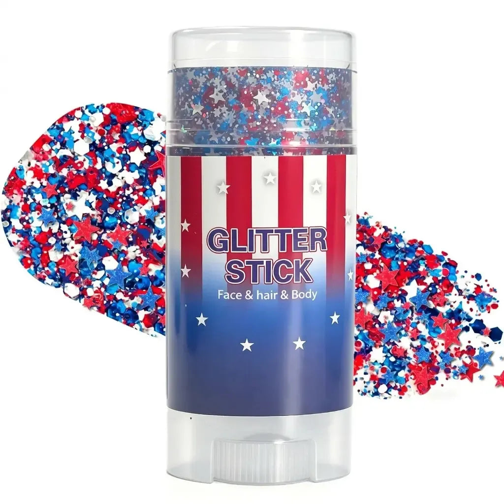 4th of July Glitter Stick | Red, White & Blue Body & Hair Sparkle for Independence Day Party, Festival & Fun Holiday Look