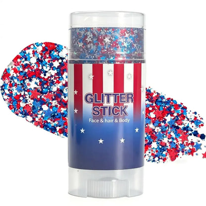 4th of July Glitter Stick | Red, White & Blue Body & Hair Sparkle for Independence Day Party, Festival & Fun Holiday Look