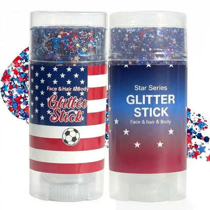 4th of July Glitter Stick | Red, White & Blue Body & Hair Sparkle for Independence Day Party, Festival & Fun Holiday Look
