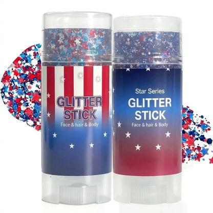 4th of July Glitter Stick | Red, White & Blue Body & Hair Sparkle for Independence Day Party, Festival & Fun Holiday Look