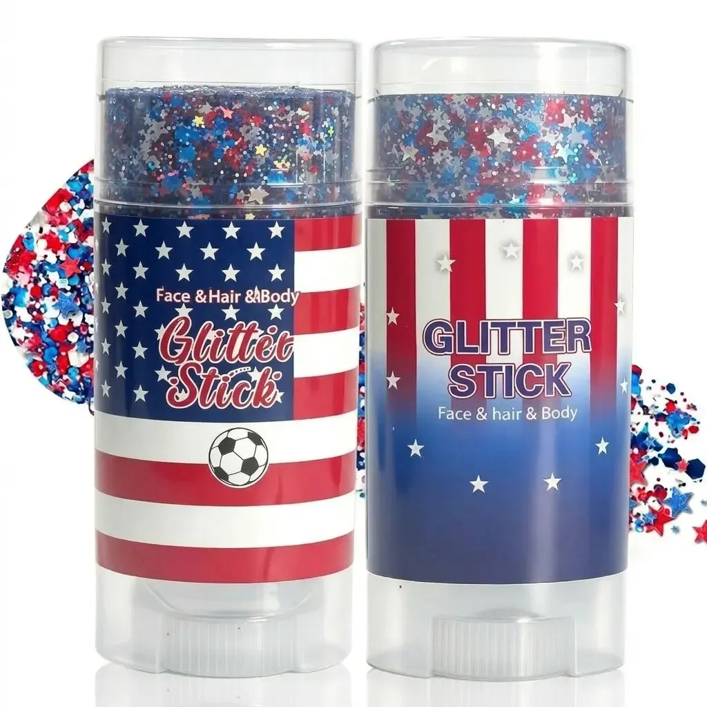 4th of July Glitter Stick | Red, White & Blue Body & Hair Sparkle for Independence Day Party, Festival & Fun Holiday Look