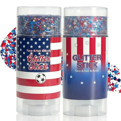 4th of July Glitter Stick | Red, White & Blue Body & Hair Sparkle for Independence Day Party, Festival & Fun Holiday Look