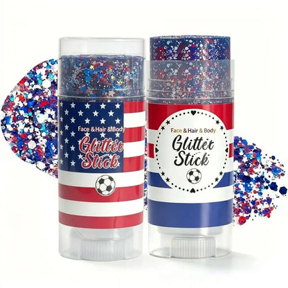 4th of July Glitter Stick | Red, White & Blue Body & Hair Sparkle for Independence Day Party, Festival & Fun Holiday Look