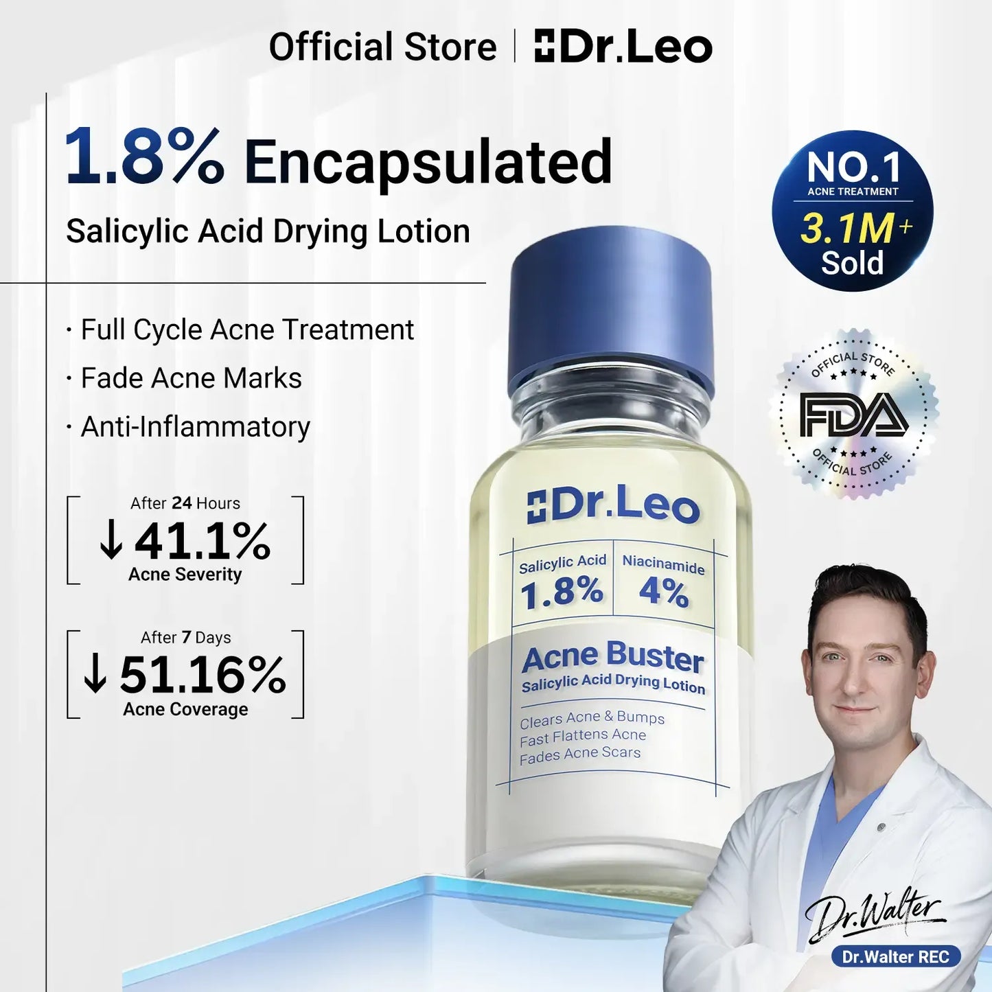 Dr.Leo Drying Lotion | Pimple Treatment & Body Acne Treatment | Visibly Shrinks Pimples in 24 Hours & Helps Fade Acne Marks in 7 Days | With 1.8% Encapsulated Salicylic Acid, 4% Niacinamide & 10% Sulfur (20ml) #mothersdaygift #Summervibes