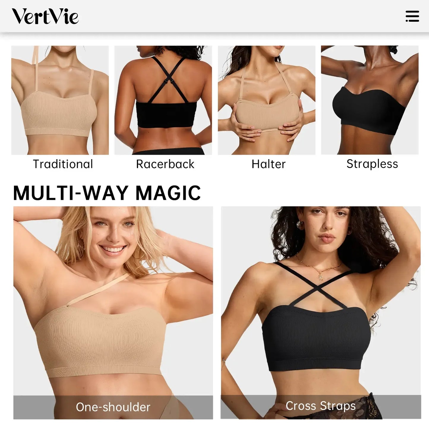 ZOE Stay Put Bandeau Bra, Strapless Bra Wireless Seamless Comfort Day