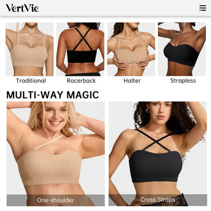 ZOE Stay Put Bandeau Bra, Strapless Bra Wireless Seamless Comfort Day