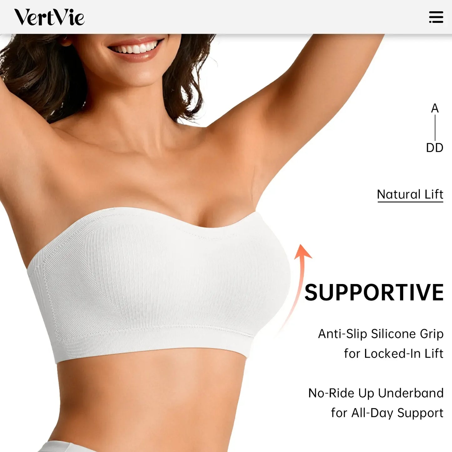 ZOE Stay Put Bandeau Bra, Strapless Bra Wireless Seamless Comfort Day