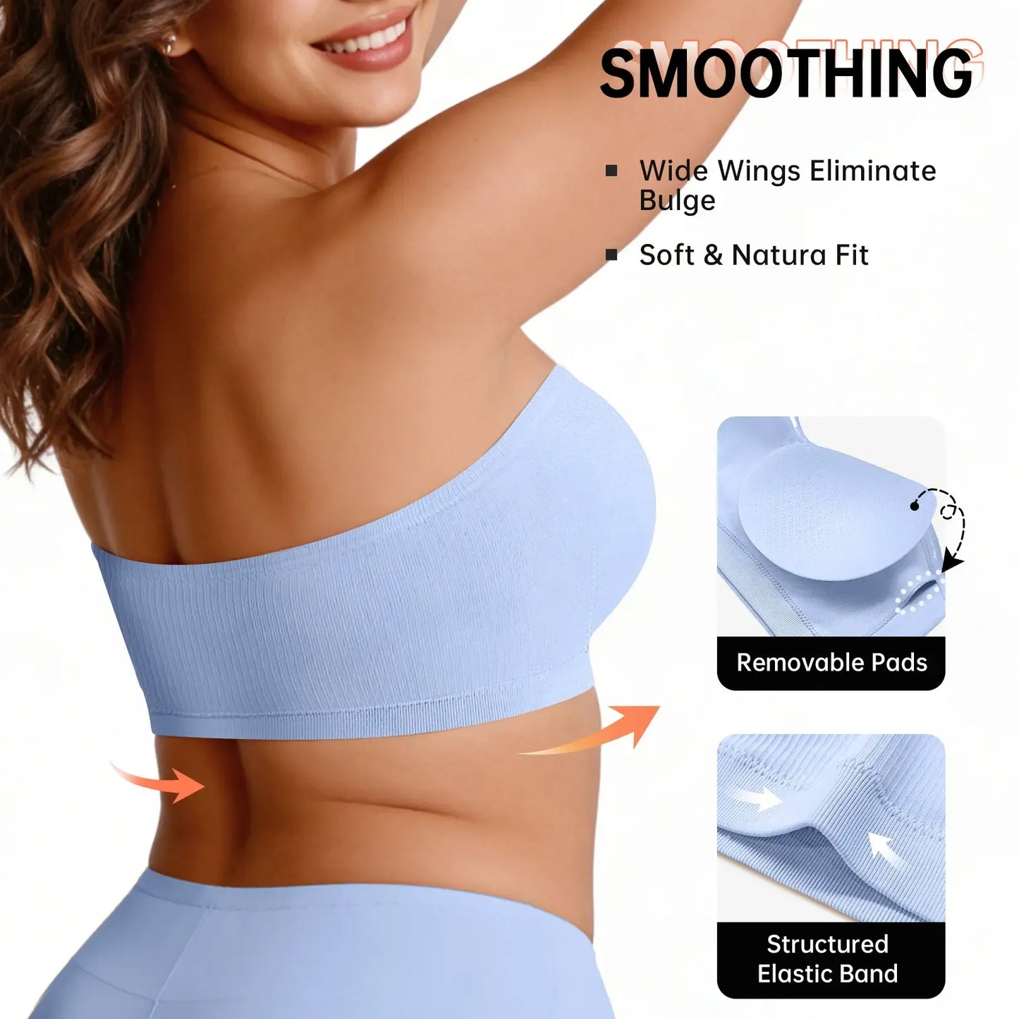 ZOE Stay Put Bandeau Bra, Strapless Bra Wireless Seamless Comfort Day