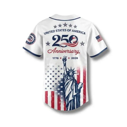 USA 250th Anniversary Baseball Jersey, Patriotic Statue of Liberty Print Shirt, Unisex Independence Day 4th of July Outfit, 1776–2026 Semiquincentennial Patriotic Jersey