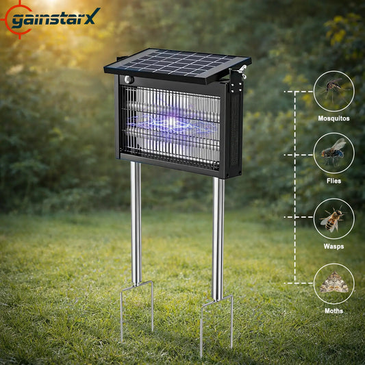 Solar Bug Zapper Outdoor Waterproof Electric Mosquito and Fly Zapper with Smart Light Sensor Rechargeable Solar Powered Trap for Patio, Backyard, Garden, Camping, and Indoor Use