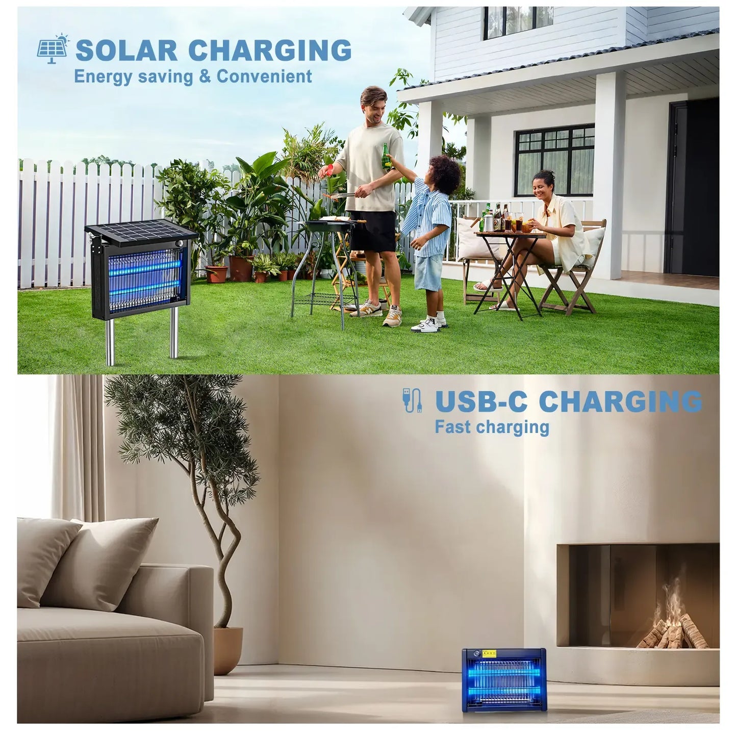 Solar Bug Zapper Outdoor Waterproof Electric Mosquito and Fly Zapper with Smart Light Sensor Rechargeable Solar Powered Trap for Patio, Backyard, Garden, Camping, and Indoor Use