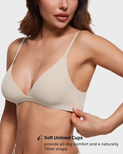 INLYRIC Women's Inbarely Triangle Bralette Plunge Unlined Seamless Bra No Underwire Sexy Comfortable Everyday