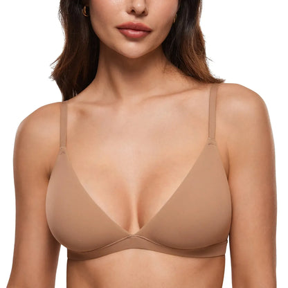 INLYRIC Women's Inbarely Triangle Bralette Plunge Unlined Seamless Bra No Underwire Sexy Comfortable Everyday