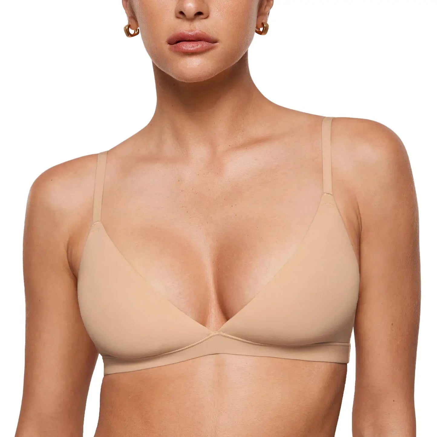 INLYRIC Women's Inbarely Triangle Bralette Plunge Unlined Seamless Bra No Underwire Sexy Comfortable Everyday