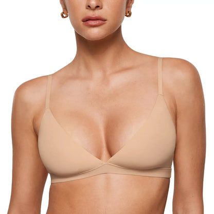 INLYRIC Women's Inbarely Triangle Bralette Plunge Unlined Seamless Bra No Underwire Sexy Comfortable Everyday