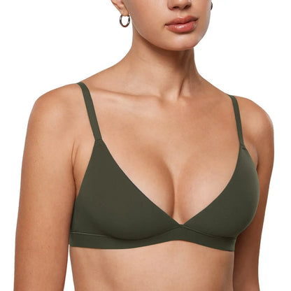INLYRIC Women's Inbarely Triangle Bralette Plunge Unlined Seamless Bra No Underwire Sexy Comfortable Everyday