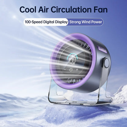Desktop Fan Turbo Table Fan Travel Vacation Essentials for Office 100-Speed Digital Display Low Noise Rechargeable Battery Dual Adjustment Modes Quiet Cooling Quiet Desk Fan Portable