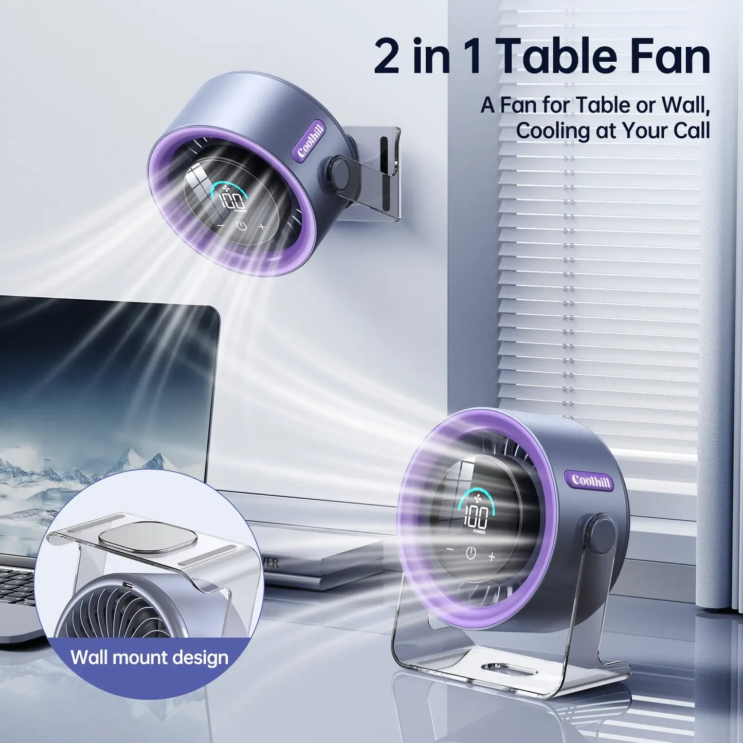Desktop Fan Turbo Table Fan Travel Vacation Essentials for Office 100-Speed Digital Display Low Noise Rechargeable Battery Dual Adjustment Modes Quiet Cooling Quiet Desk Fan Portable