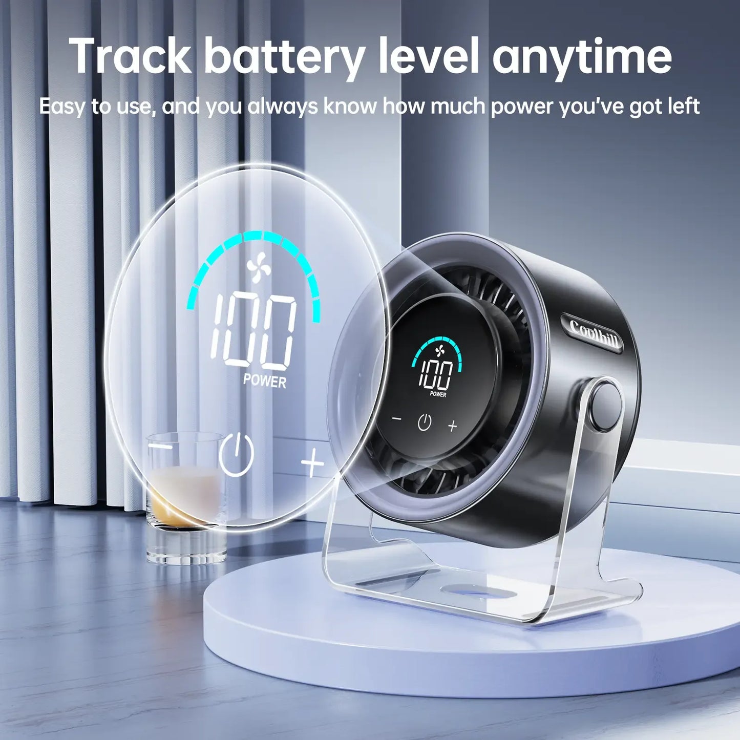 Desktop Fan Turbo Table Fan Travel Vacation Essentials for Office 100-Speed Digital Display Low Noise Rechargeable Battery Dual Adjustment Modes Quiet Cooling Quiet Desk Fan Portable