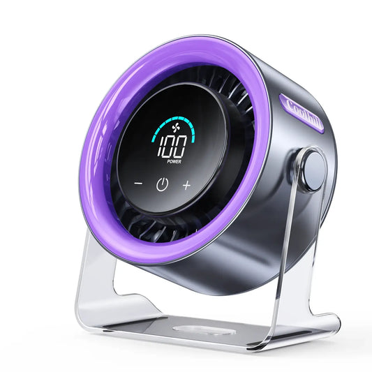 Desktop Fan Turbo Table Fan Travel Vacation Essentials for Office 100-Speed Digital Display Low Noise Rechargeable Battery Dual Adjustment Modes Quiet Cooling Quiet Desk Fan Portable