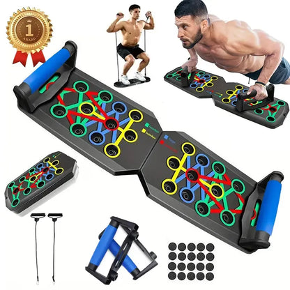 Push up Board, Push-up Board Training Set,28 Holes Home Push-up Training Board, Pull Bar, Chest Muscle Abdominal Muscle Training Equipment for Men & Women, Fitness Enthusiasts, Upper Body Strength, Portable Design, Ab Workout