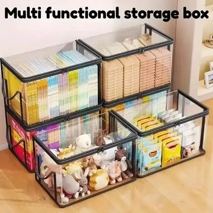 Large Clear Thick Plastic Storage Box with Hinged Lid, Heavy-Duty Durable High Capacity Organizer, Perfect for Home, Camping, Travel, Attic and Moving
