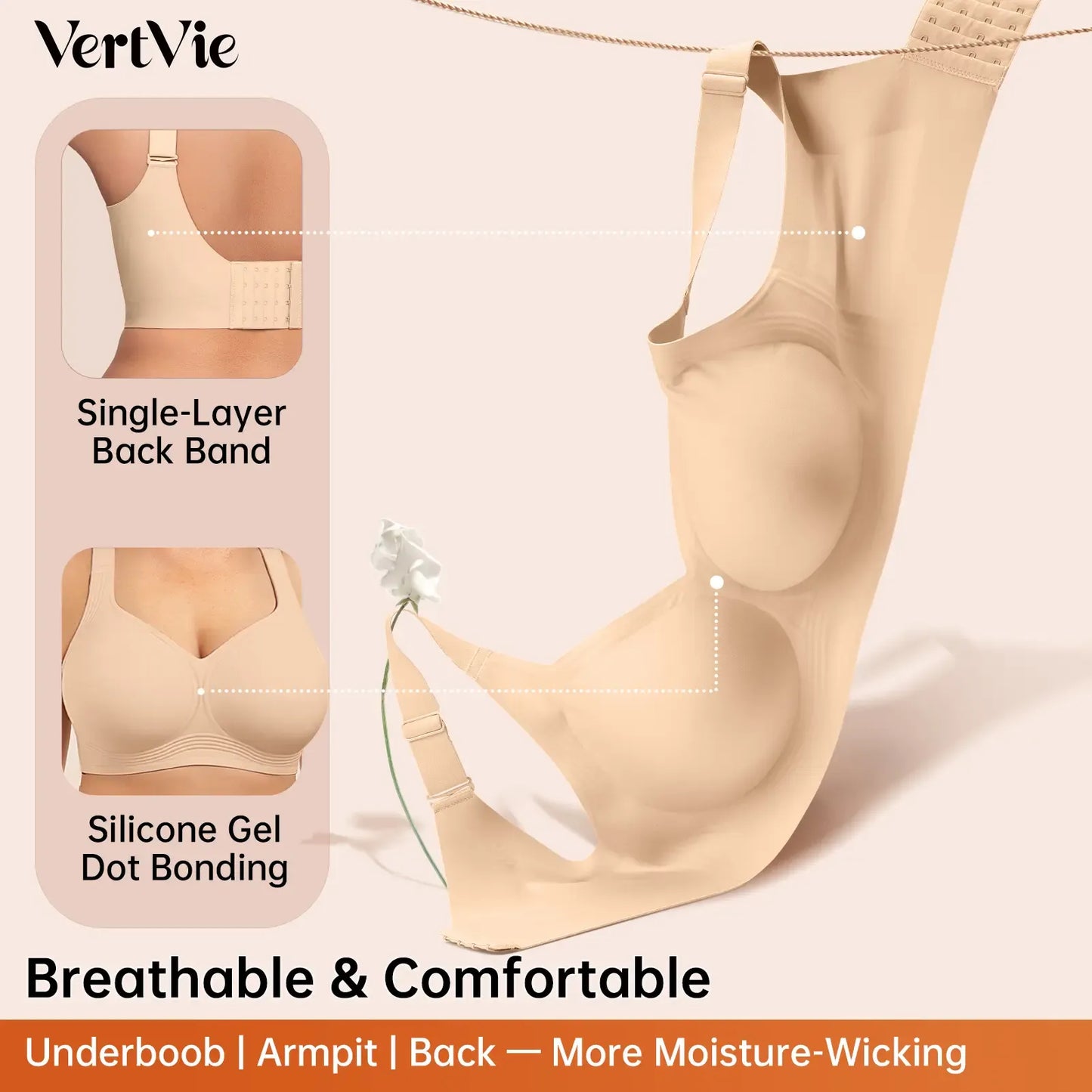 Vertvie｜GRACE Classic T-Shirt Bra, Jelly Bras, Wireless Full Coverage for All Day Comfort