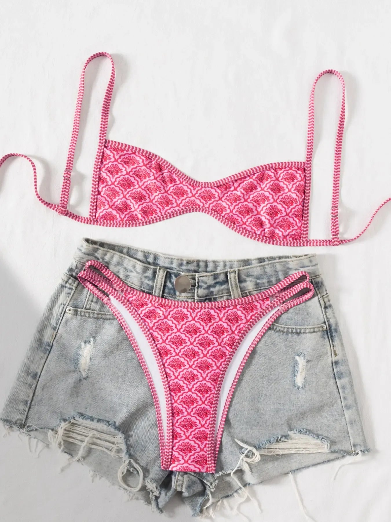 Two-Piece Set Women's Floral Print Bikini Set, Casual Fashion Chic Swimsuit Set for Beach Holiday Vacation, Ladies Summer Clothes