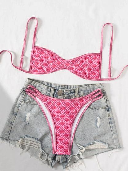 Two-Piece Set Women's Floral Print Bikini Set, Casual Fashion Chic Swimsuit Set for Beach Holiday Vacation, Ladies Summer Clothes