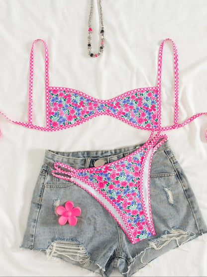 Two-Piece Set Women's Floral Print Bikini Set, Casual Fashion Chic Swimsuit Set for Beach Holiday Vacation, Ladies Summer Clothes