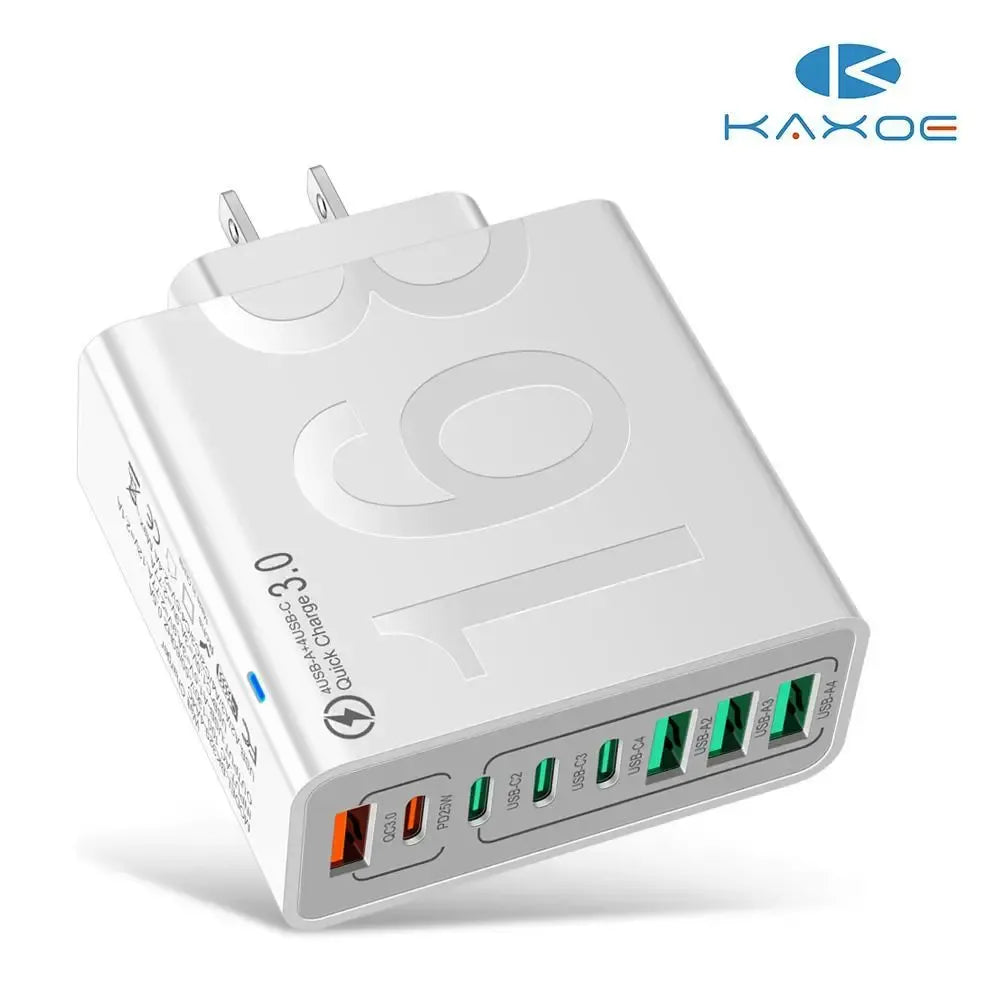 4 USB-C & 4 USB-A Fast Charging USB Hub PortableSmart 8port Charger for Multiple Devices SmartCharger for Phones, Tablets & More
