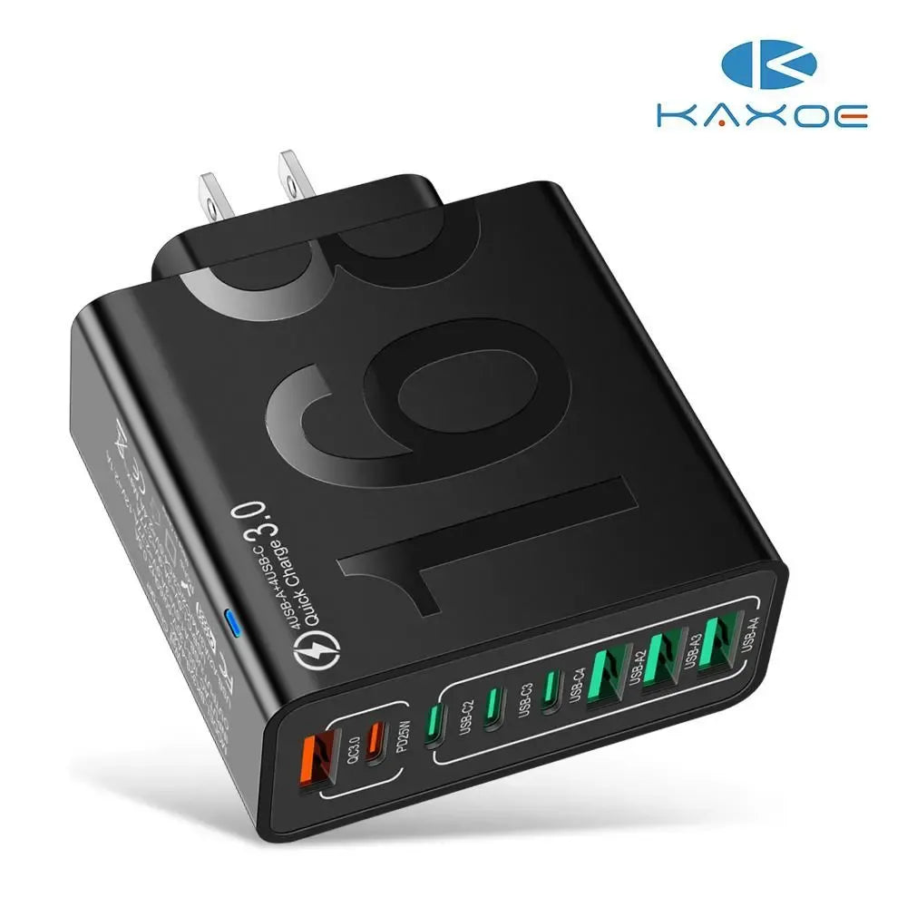 4 USB-C & 4 USB-A Fast Charging USB Hub PortableSmart 8port Charger for Multiple Devices SmartCharger for Phones, Tablets & More