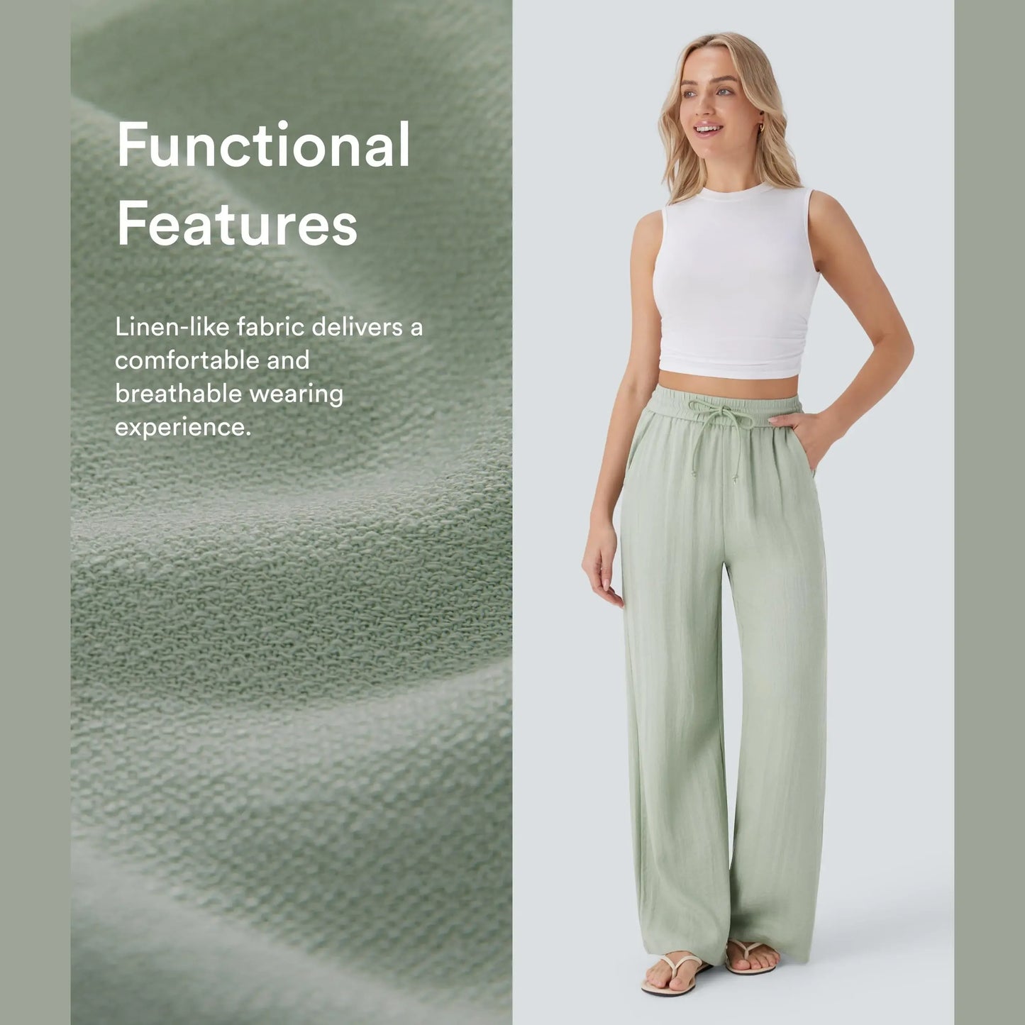 Halara High Waisted Drawstring Pocket Wide Leg Casual Linen-Feel Pants #SwimWeek