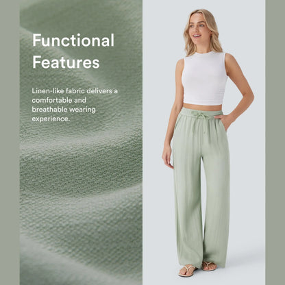Halara High Waisted Drawstring Pocket Wide Leg Casual Linen-Feel Pants #SwimWeek