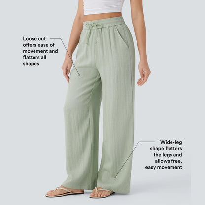 Halara High Waisted Drawstring Pocket Wide Leg Casual Linen-Feel Pants #SwimWeek
