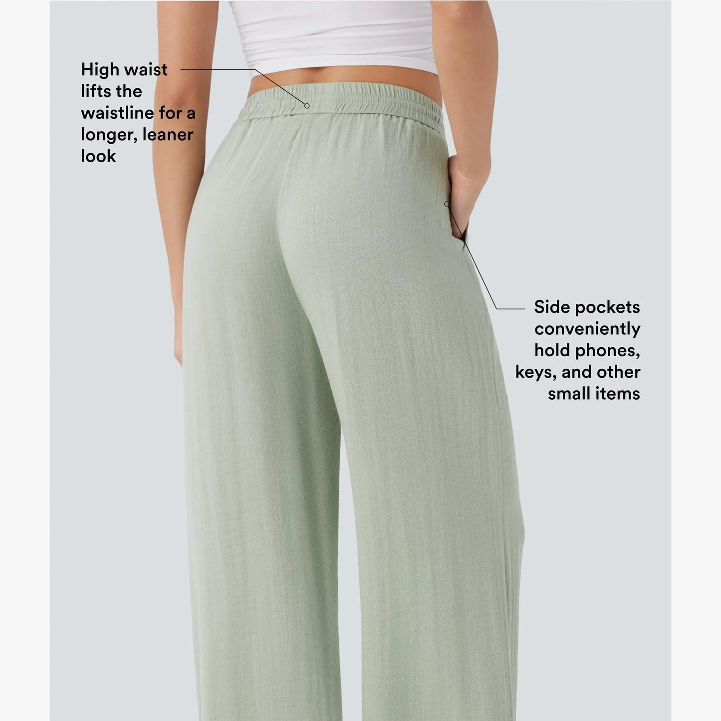Halara High Waisted Drawstring Pocket Wide Leg Casual Linen-Feel Pants #SwimWeek
