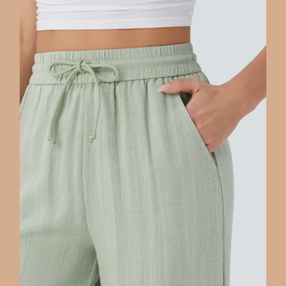 Halara High Waisted Drawstring Pocket Wide Leg Casual Linen-Feel Pants #SwimWeek