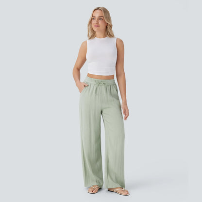 Halara High Waisted Drawstring Pocket Wide Leg Casual Linen-Feel Pants #SwimWeek