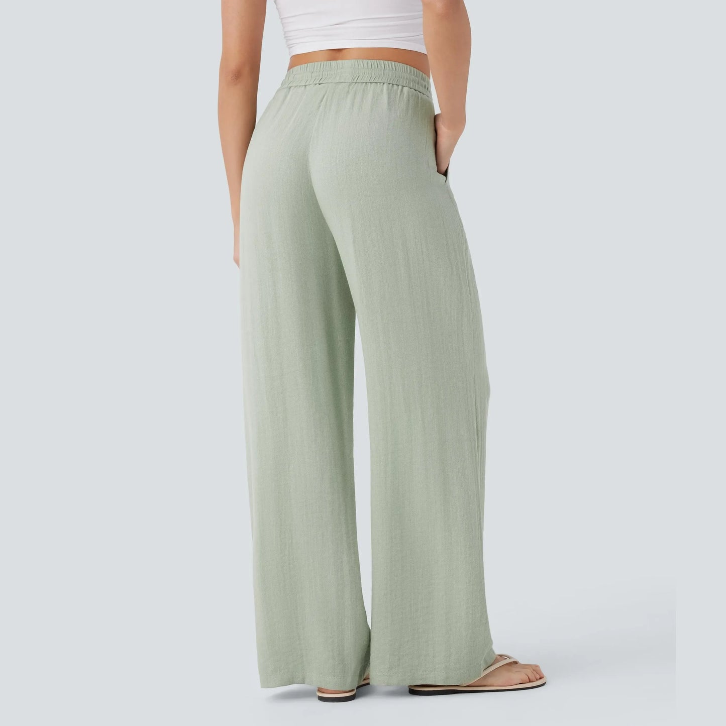 Halara High Waisted Drawstring Pocket Wide Leg Casual Linen-Feel Pants #SwimWeek