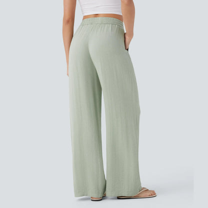 Halara High Waisted Drawstring Pocket Wide Leg Casual Linen-Feel Pants #SwimWeek