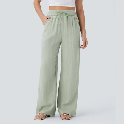 Halara High Waisted Drawstring Pocket Wide Leg Casual Linen-Feel Pants #SwimWeek