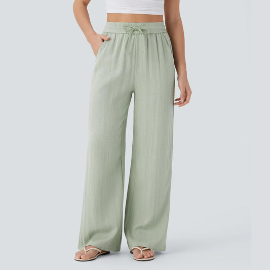 Halara High Waisted Drawstring Pocket Wide Leg Casual Linen-Feel Pants #SwimWeek