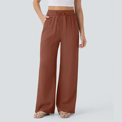 Halara High Waisted Drawstring Pocket Wide Leg Casual Linen-Feel Pants #SwimWeek