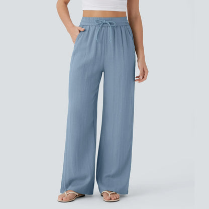 Halara High Waisted Drawstring Pocket Wide Leg Casual Linen-Feel Pants #SwimWeek
