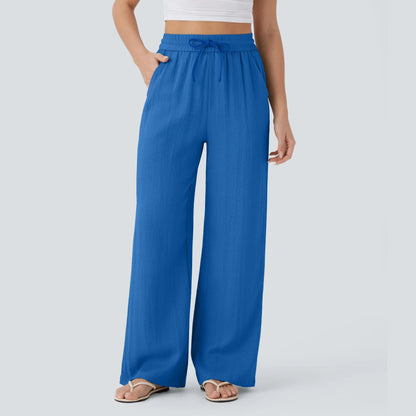 Halara High Waisted Drawstring Pocket Wide Leg Casual Linen-Feel Pants #SwimWeek