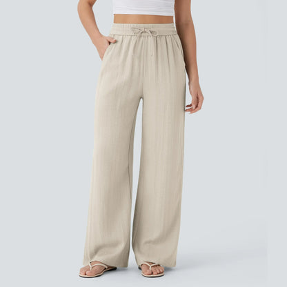 Halara High Waisted Drawstring Pocket Wide Leg Casual Linen-Feel Pants #SwimWeek