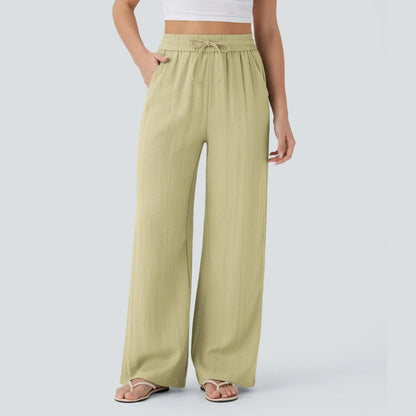 Halara High Waisted Drawstring Pocket Wide Leg Casual Linen-Feel Pants #SwimWeek