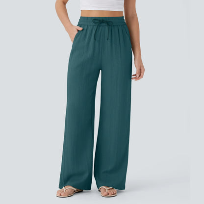 Halara High Waisted Drawstring Pocket Wide Leg Casual Linen-Feel Pants #SwimWeek