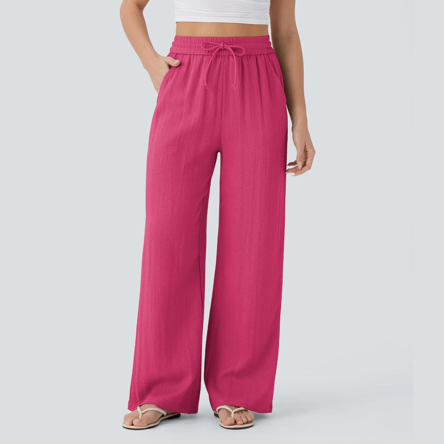 Halara High Waisted Drawstring Pocket Wide Leg Casual Linen-Feel Pants #SwimWeek